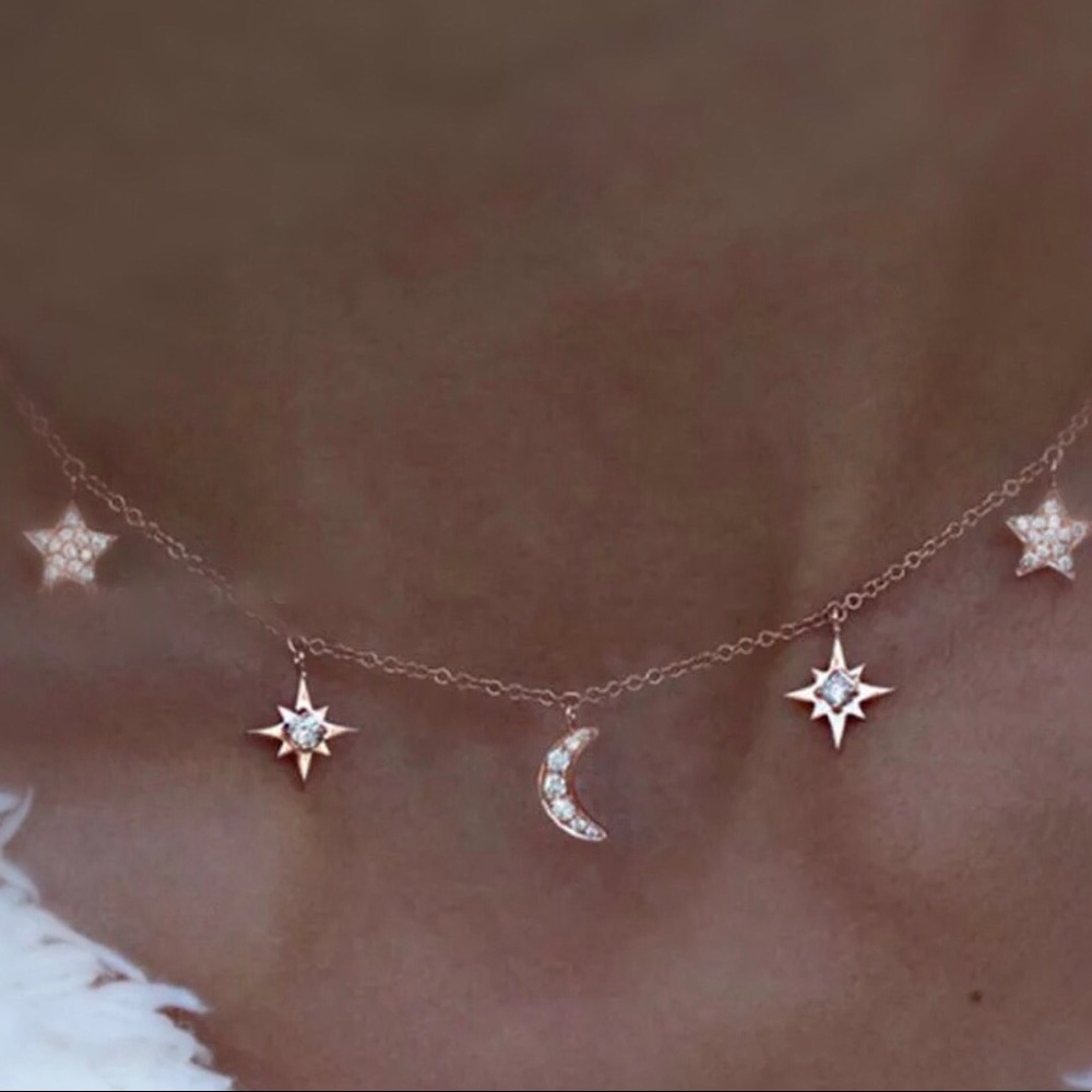Last one ☀️ Diamond Star Moon 14k Gold Necklace